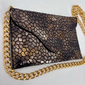 JJ Winters Miley Croco Italian Leather Chain Link Envelope Crossbody Bag Purse